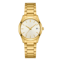 Luxury golden wristwatch with blank face on transparent background