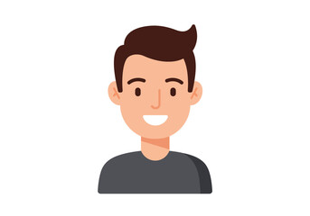 Smiling Cartoon Man with Dark Hair and Gray Shirt.