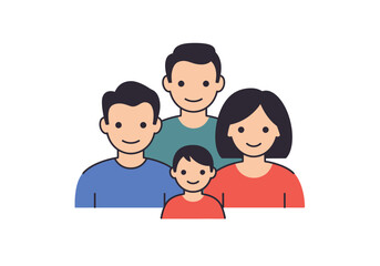 Stylized Cartoon Family of Four Posed Together Happily.