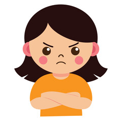 Cartoon girl with folded arms and angry expression representing emotion and character design