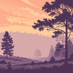 Vector art of forest landscape with pine tree