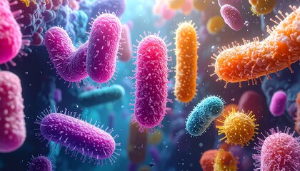 Microscopic illustration of various bacteria and viruses