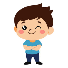 Cute Cartoon Boy with Arms Crossed Giving a Friendly Wink Animation Character Smiling Positively