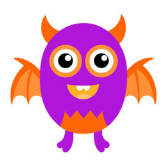 Cute Purple Monster with Orange Accents and Googly Eyes on a White Background Illustration