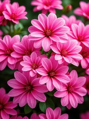 Obraz premium Close-up of vibrant pink flowers in full bloom, with lush green foliage