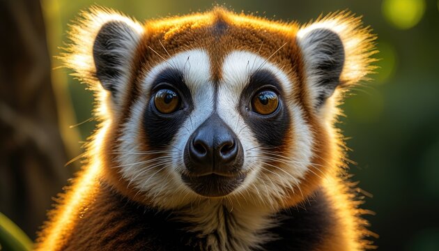 A close-up of a Ring-tailed Lemur, looking directly at the camera, soft lighting - Powered by Adobe