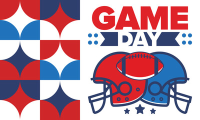Game Day. American football playoff. Super Party in United States. Final game of regular season. Professional team championship. Ball for american football. Sport poster. Vector illustration