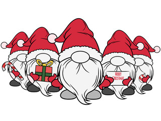 Vector illustration of a group of gnomes lined up