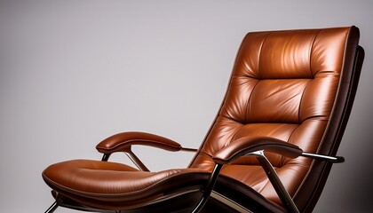 a close up photo of a leather lounge chair against a plain backdrop