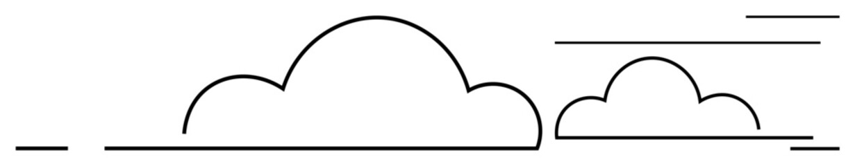 Two simple cloud outlines with horizontal lines suggesting flow and movement. Ideal for weather, environment, minimalism, simplicity, calmness, innovative ideas, natural design. A simple flat