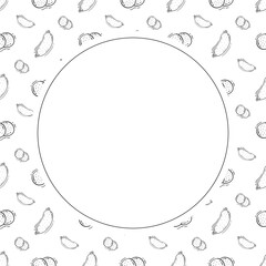 sausage frame. doodle grill sausage circle frame. hand drawn sausage frame background. grill sausage background