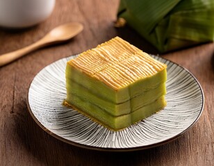 traditional malaysian layered sweet treat placed on a wooden table