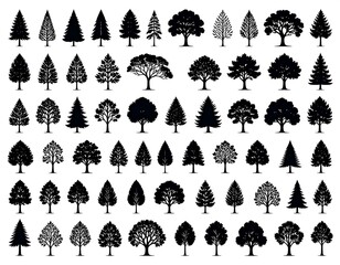 Variety of black silhouette trees