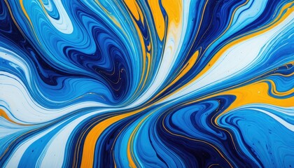 Swirling blue, white, and yellow abstract art, liquid fluid patterns