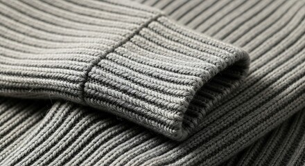 Gray Ribbed Knit Fabric Folded in Close-up for Textile and Fashion Use