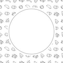 sausage frame. doodle grill sausage circle frame. hand drawn sausage frame background. grill sausage background