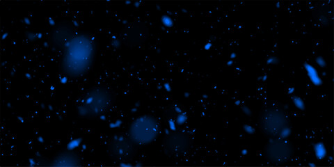 Dark blue glowing particles on transparent background. Space background with realistic nebula and shining stars vector. Abstract glittering dust and sparkling lights, bokeh effects.