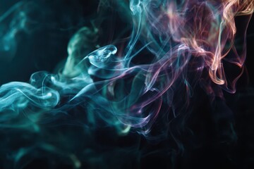 Obraz premium Colorful wisps of smoke swirl and intertwine elegantly against a dark background, creating a dynamic, ethereal pattern with shades of blue, pink, and green blending seamlessly together