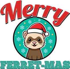 Merry Ferret‑mas – Cute Ferret Wearing Santa Hat Christmas Vector Illustration