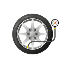 Manometer for tire. Checking pressure gauge. Tire pressure gauge. Vector illustration.