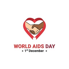 Minimalistic World AIDS Day Illustration with Diverse Hands Shaking Inside a Red Ribbon Heart