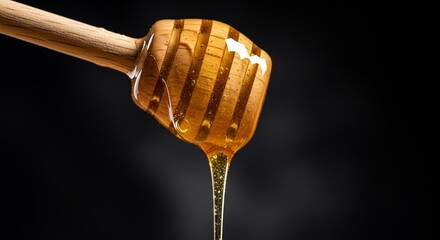 A wooden stick with hone dipping down with black background