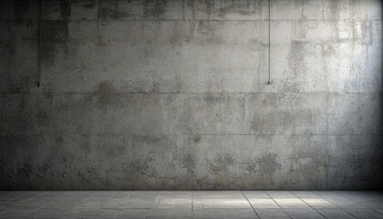 A textured concrete wall with dim lighting and a tiled floor