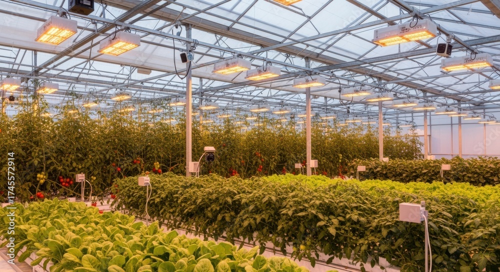 Wall mural automated light adjusters in a smart greenhouse dynamically control artificial and natural light exp