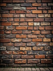 Obraz premium Weathered brick wall with varying red, brown, and orange hues. Rough texture. Ground bricks