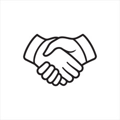 A simple black and white illustration depicting a firm handshake agreement