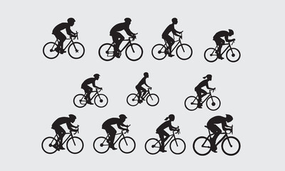silhouettes of people cycling pose bundle full vector on isolated white background