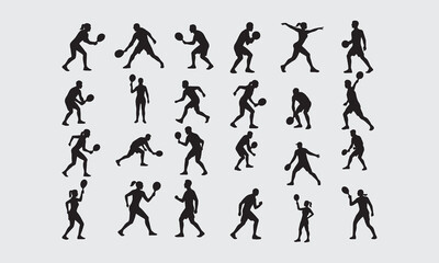 pickleball silhouettes of people pose bundle full vector on isolated white background