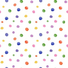 Watercolor polka dot pattern background. Seamless patterns with multicolor circles on white. Colorful polka dot pattern background. 