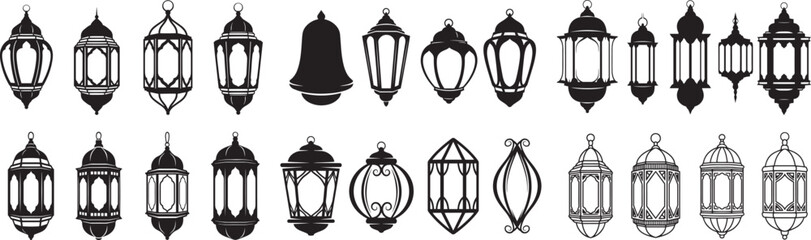 Elegant Arabic Lantern Vector Illustrations Set for Traditional Decorative Design