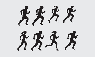 silhouettes of people running pose bundle full vector on isolated white background