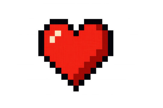 Red pixel art heart icon symbolizing love, health, and classic video game life points, transparent background