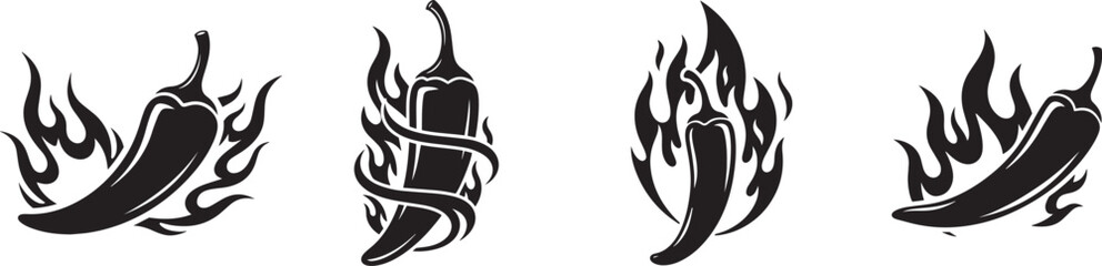 Spicy Chili Pepper with Flames Vector Illustration