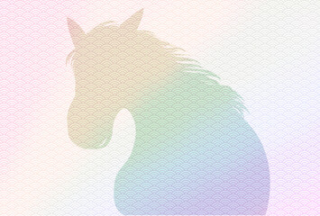 虹色の馬のシルエットの背景・年賀状