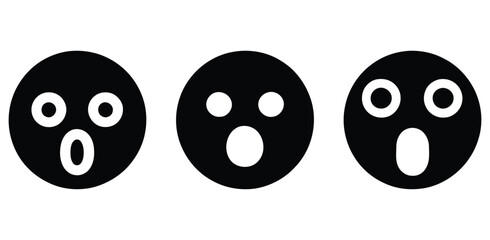 black circles with wide open mouths and eyes. set of emoji icon vector