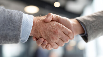Business handshake agreement in modern office setting