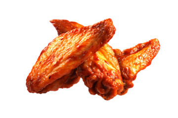 Crispy, saucy buffalo chicken wings isolated on white background, perfect for appetizer or game day snack