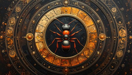 Obraz premium Steampunk Ant Clockwork Mechanism: Intricate Insect Timepiece.