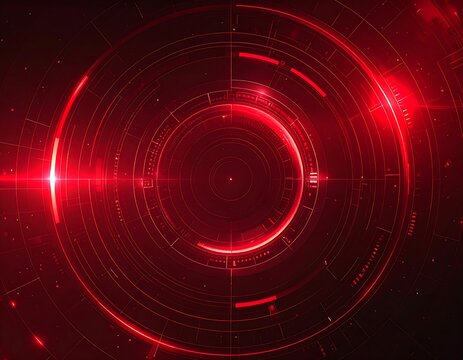 Red circular digital interface, glowing rings