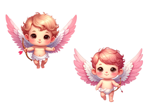 Png two cupids with wings and bow stock royalty freenew image isolated on transparent background - Powered by Adobe