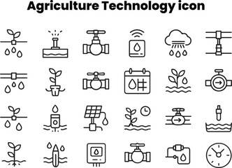 Outline icons showing wireless agriculture devices, IoT sensors, and data-driven farm technology