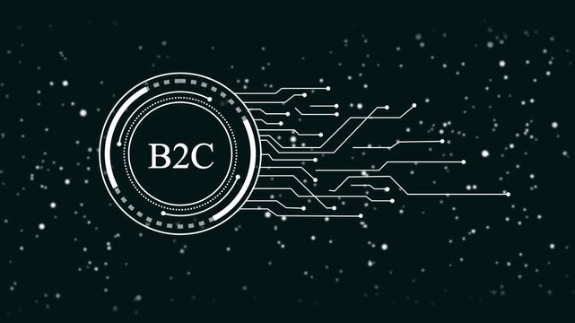 B2 C business technology abstract circle interface connection digital network data flow futuristic glowing particles dark background