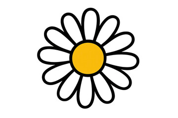 Simple daisy outline drawing with yellow core, illustrating peace, nature, and summer on transparent background