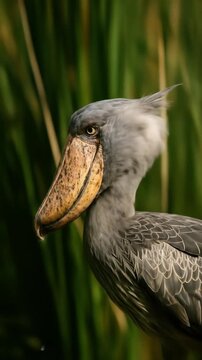 close up of a dodo bird's face with a scary face