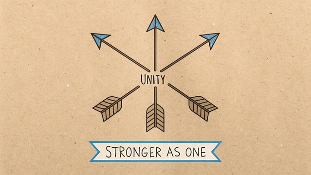 Arrows symbolizing unity and strength on kraft paper background