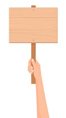 Hand holding a blank wooden sign